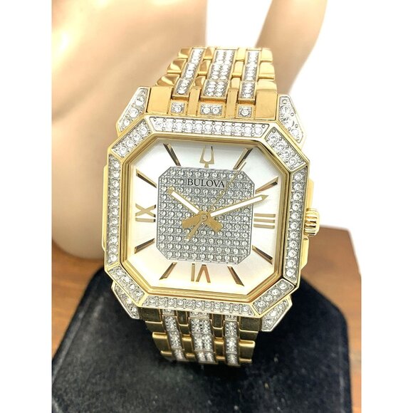 Bulova Men's Watch 98A295 Octava Quartz Crystal Pave Gold Stainless Steel 40mm - Picture 1 of 14